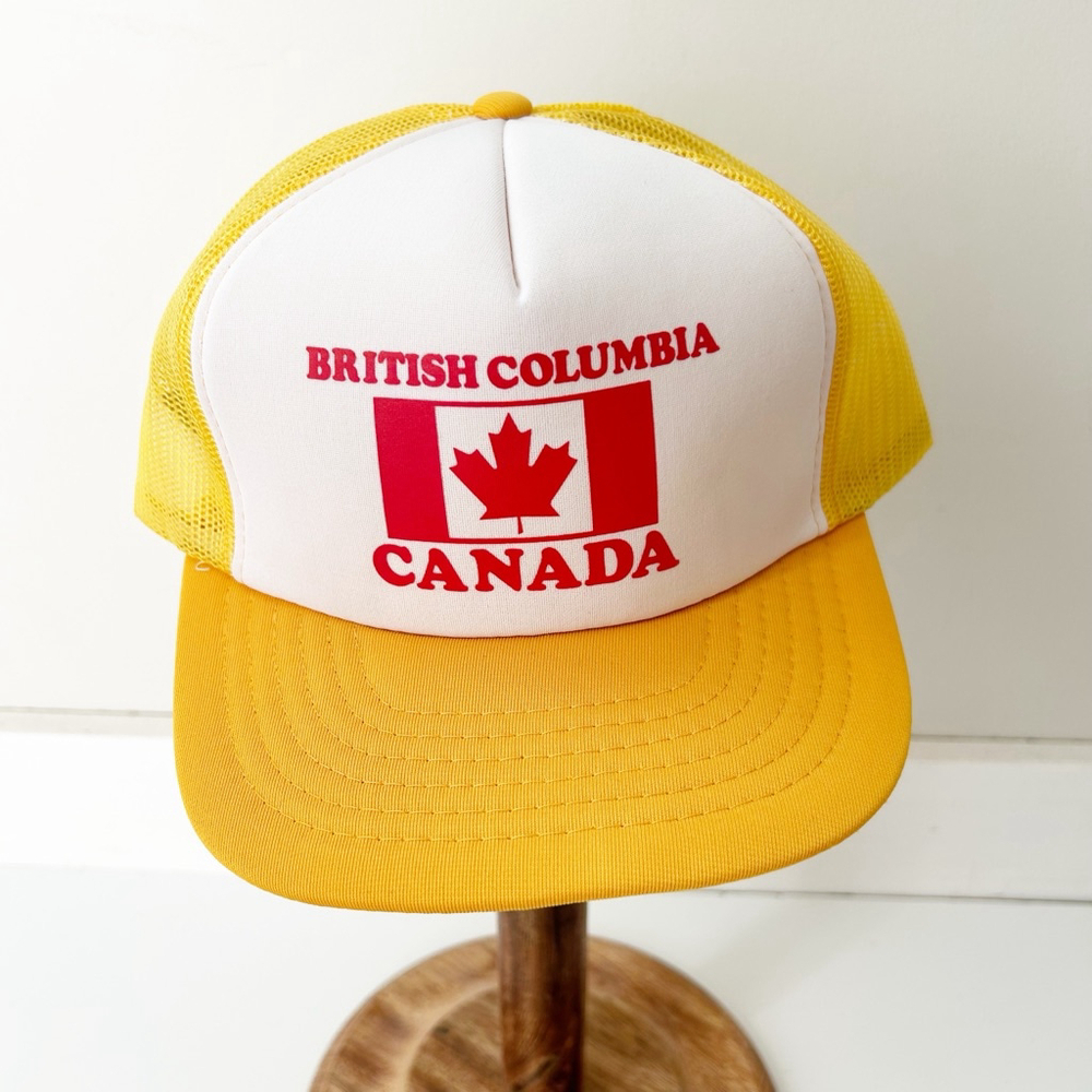 Vintage 80’s British Columbia Canada Yellow Trucker Hat Mesh Back Snap Back